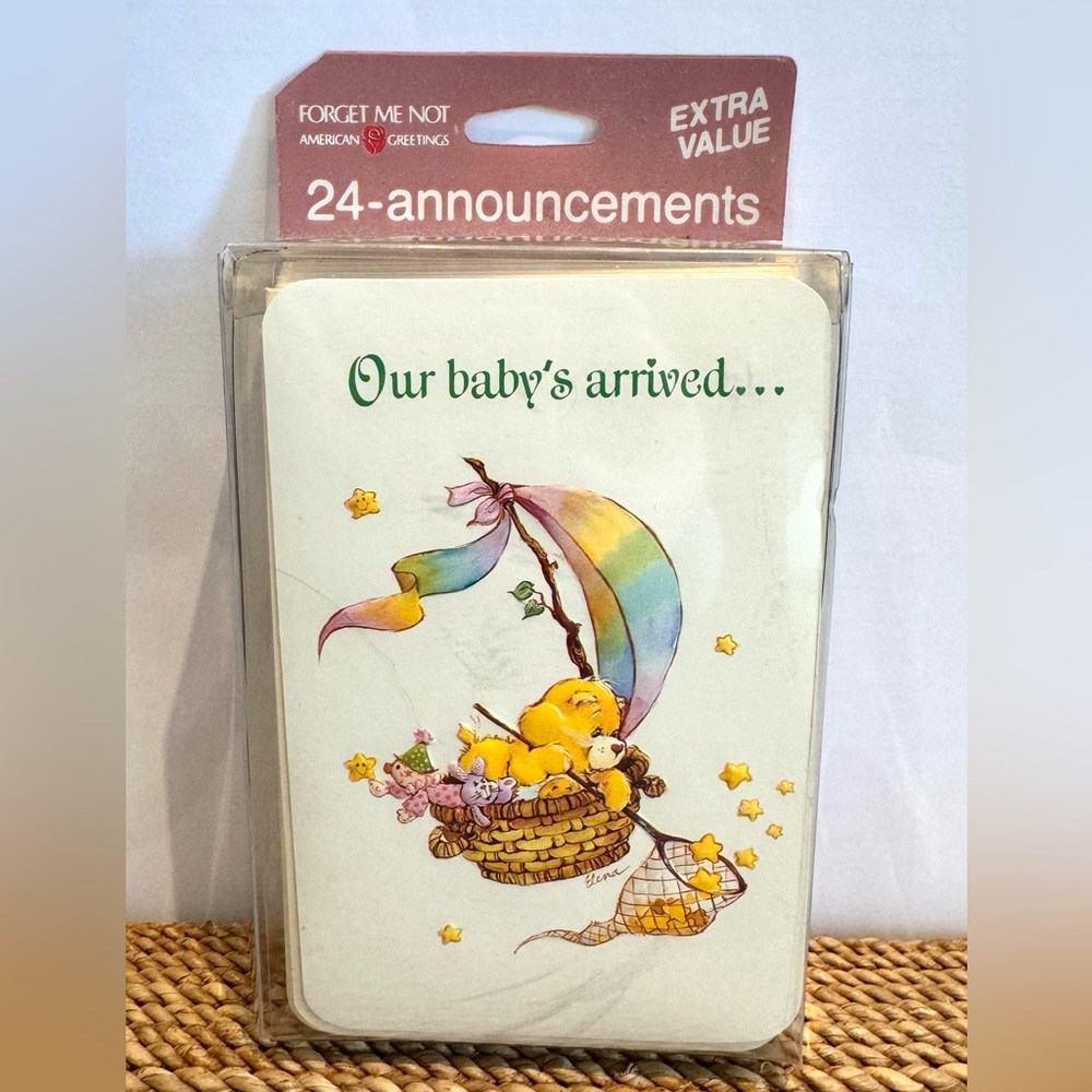 (20) Vintage American Greetings Funshine Care Bear Baby Birth Announcements